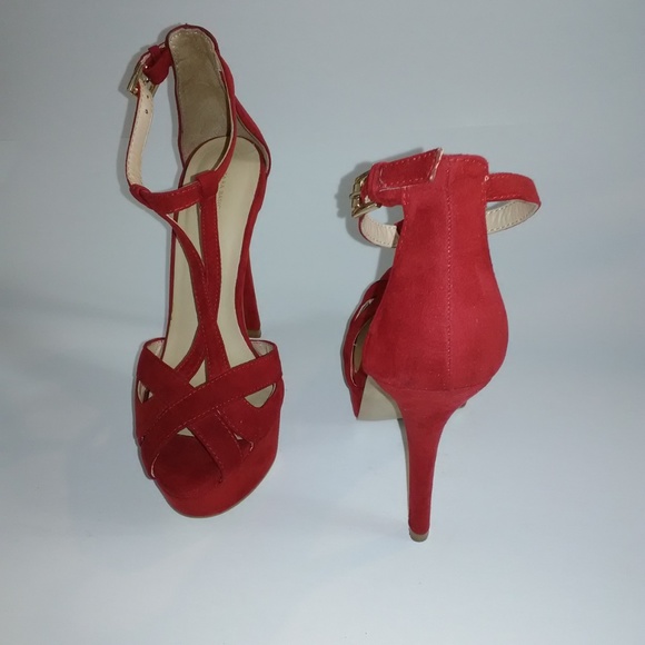 Zara Red high Peep-Toe Criss Cross Platform Sandal - Picture 2 of 4
